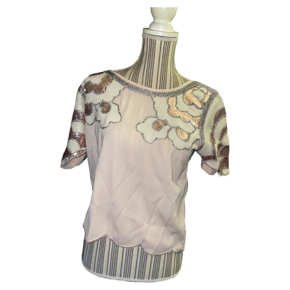 English Rose Cream Asymmetrical Graphic Blouse